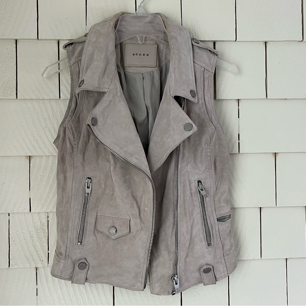 Blank NYC Beige Taupe 100% Leather Suede Moto Vest